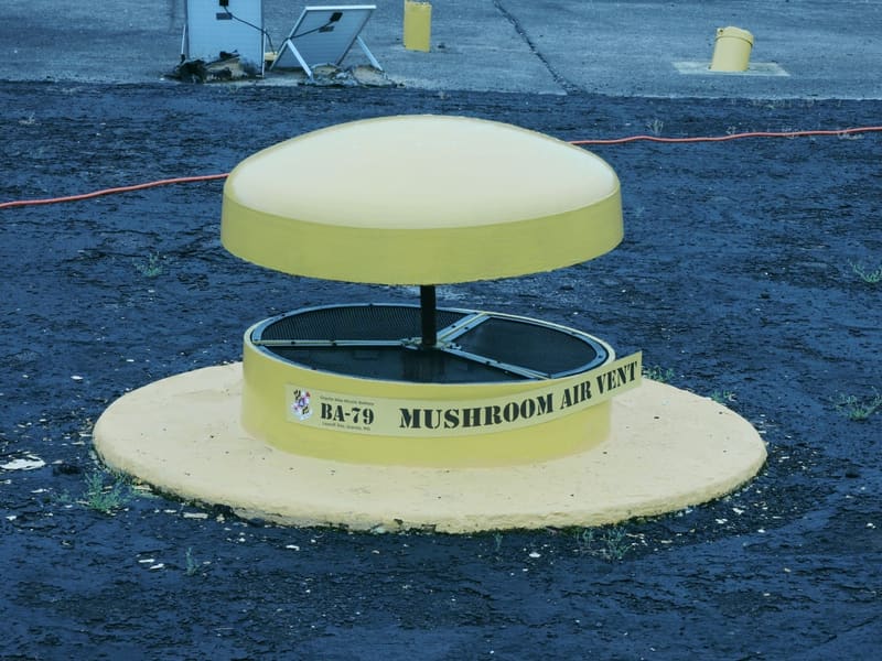 Yellow BA-79 mushroom air vent cap on the launch pad