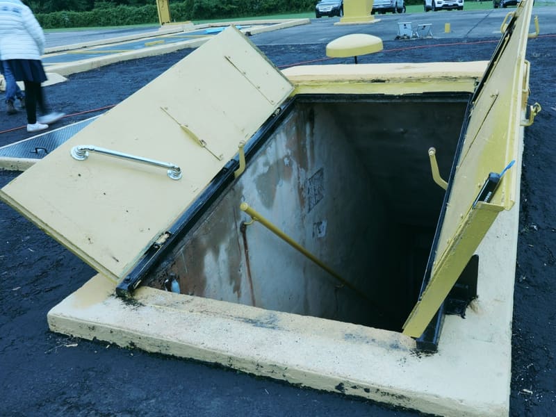 Open yellow blast hatch over the underground missile magazine
