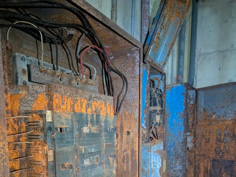Corroded electrical control panels inside the missile magazine