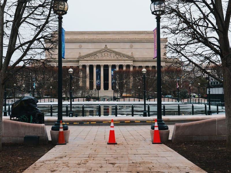 The National Archives building seen across its reflecting pool