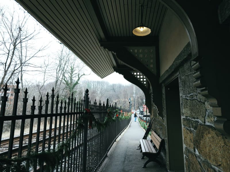 Covered platform of the B&O Railroad Station alongside the tracks