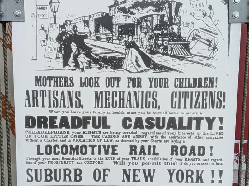 A 19th-century broadside protesting a railroad: 'Mothers look out for your children! ... Outrage!'