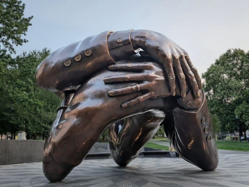 'The Embrace' bronze sculpture honoring the Kings on Boston Common