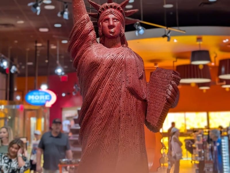 A life-size Statue of Liberty sculpted entirely from chocolate at Hershey's Chocolate World