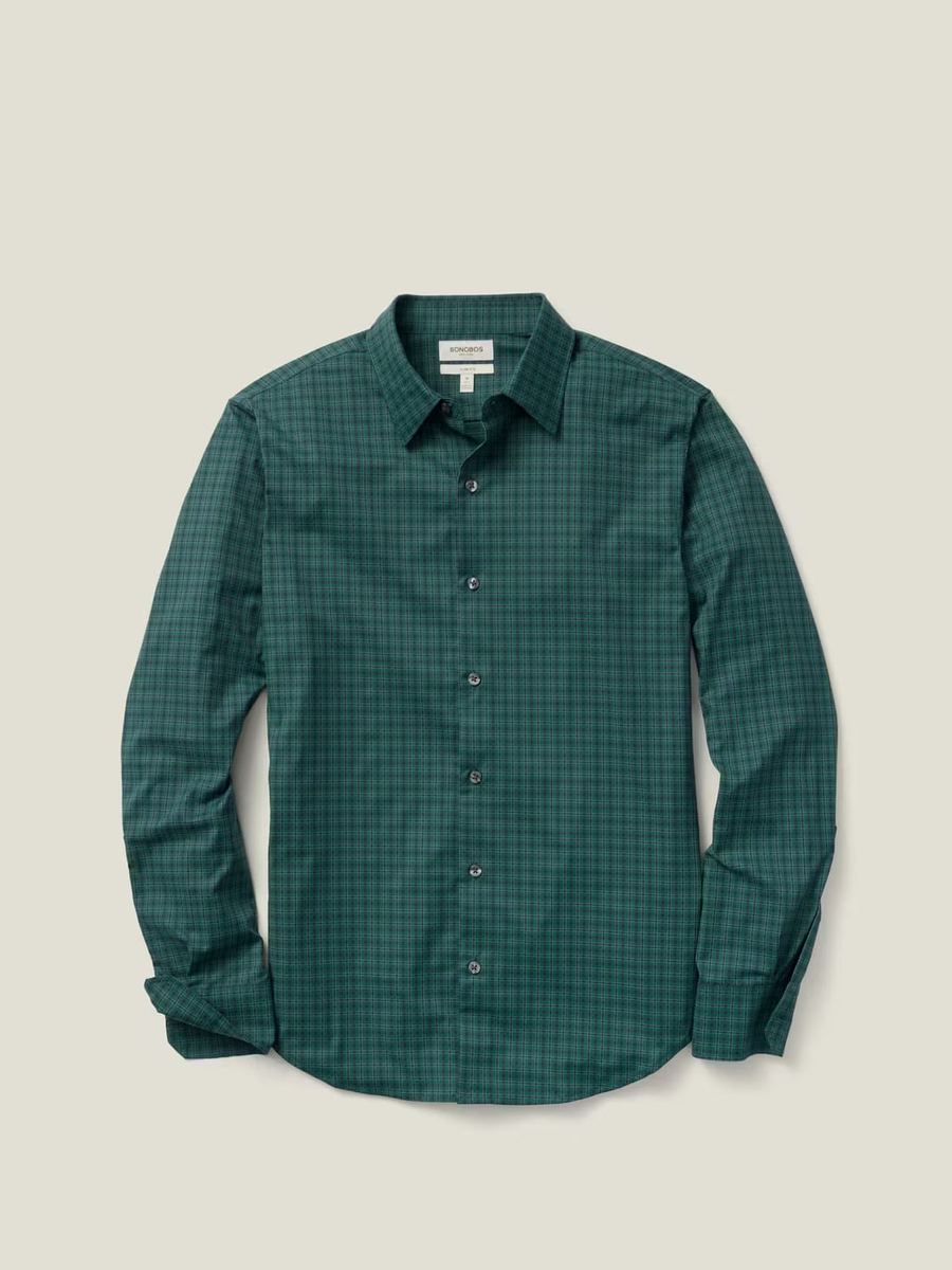 Green Gingham Tech Button Down