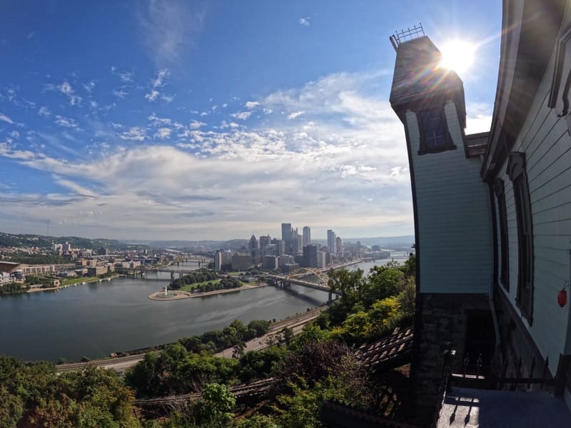 The Pittsburgh skyline and three rivers from the top of the Duquesne Incline
