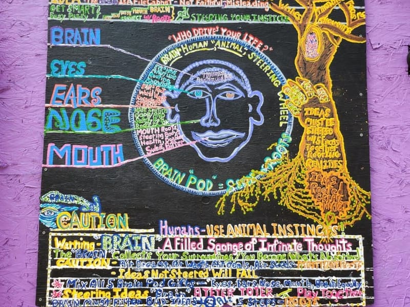 Randyland's 'Brain Manual' chalkboard folk-art diagram