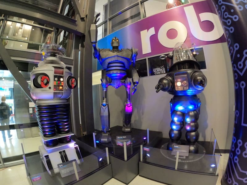 B-9, the Iron Giant, and Robby the Robot in Carnegie Science Center's robot hall