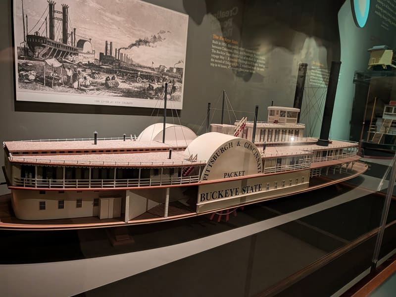 A model of the 'Buckeye State' packet steamboat that carried mail by river