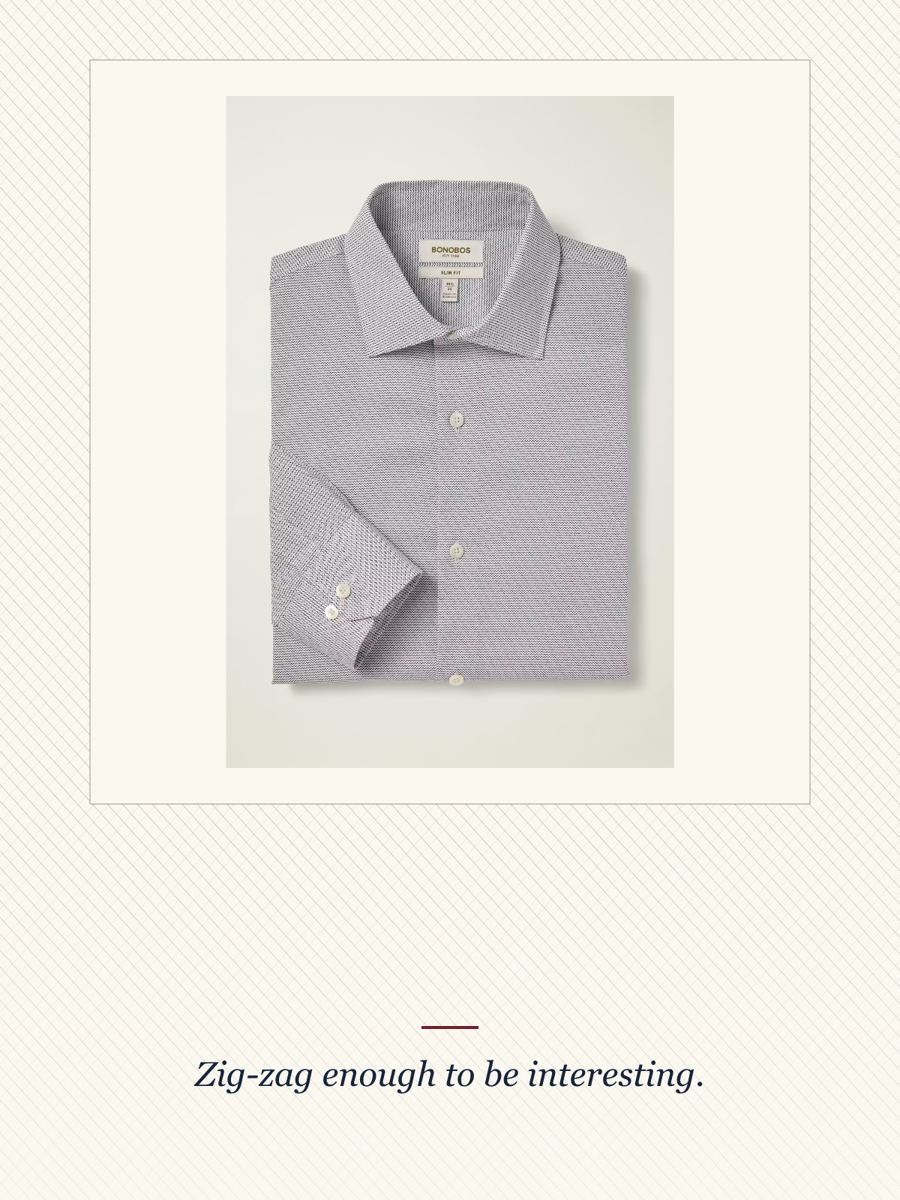 White & Navy Zigzag Button-Down