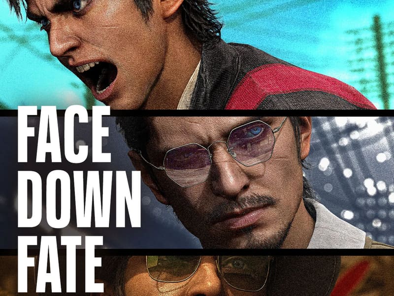 Stranger Than Heaven promotional poster showing the protagonist across five eras, with the words Face Down Fate.
